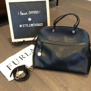 Furla Genuine Leather Handbag With Full Zip Closure Black Size OS